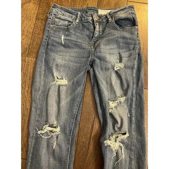 PISTOLA High Rise Slim Cigarette Destroyed Leg Jeans Ankle Blue 28 Zip Womens - Picture 3 of 6